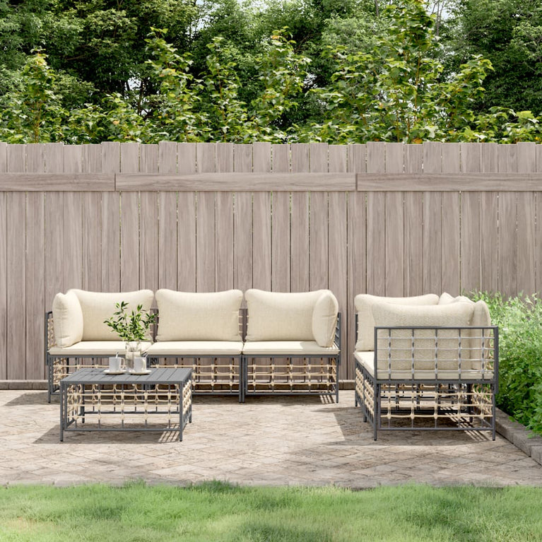 6-delige Loungeset met kussens poly rattan antracietkleurig MeubelReus