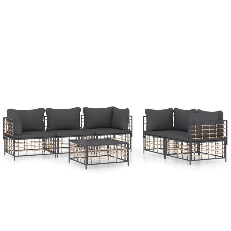 6-delige Loungeset met kussens poly rattan antracietkleurig MeubelReus