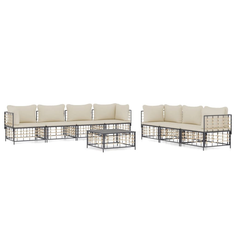 8-delige Loungeset met kussens poly rattan antracietkleurig