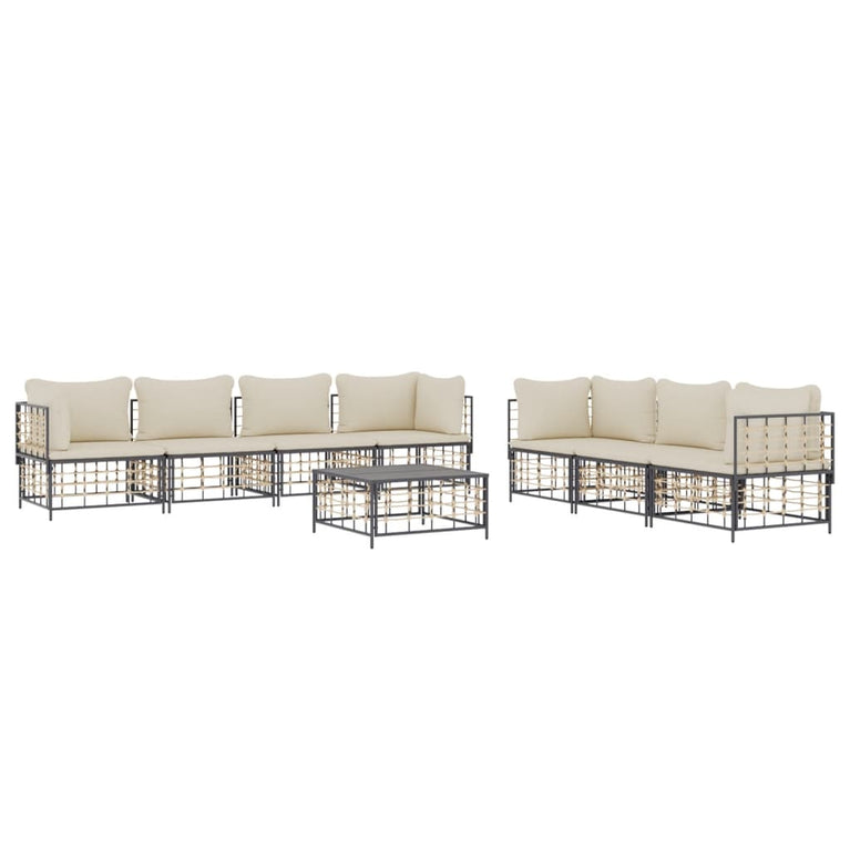 8-delige Loungeset met kussens poly rattan antracietkleurig