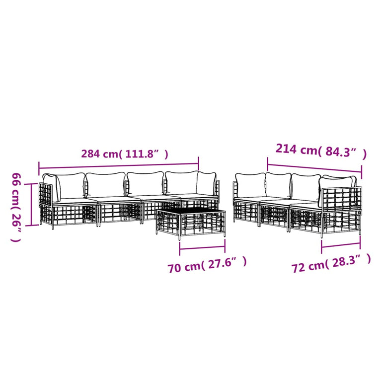 8-delige Loungeset met kussens poly rattan antracietkleurig