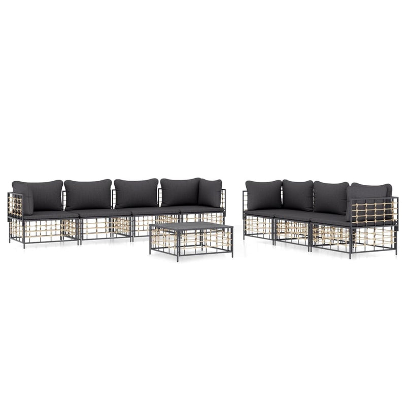 8-delige Loungeset met kussens poly rattan antracietkleurig