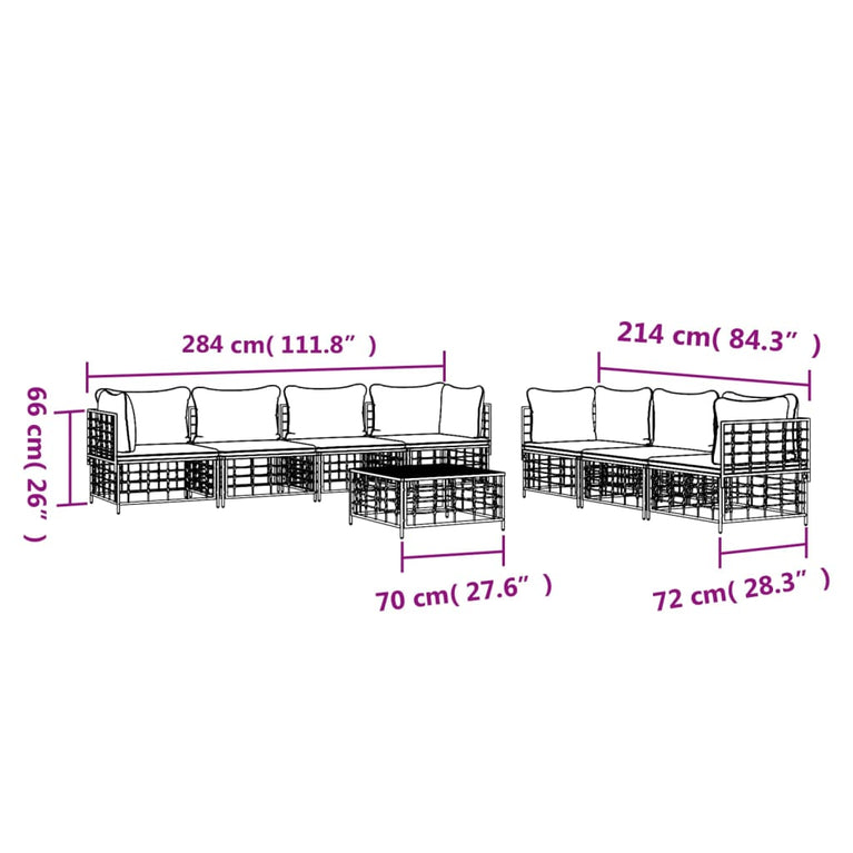8-delige Loungeset met kussens poly rattan antracietkleurig