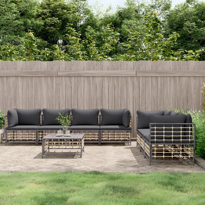 8-delige Loungeset met kussens poly rattan antracietkleurig