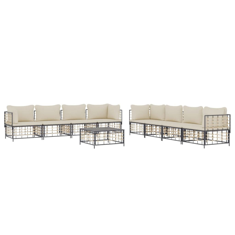 9-delige Loungeset met kussens poly rattan antracietkleurig MeubelReus