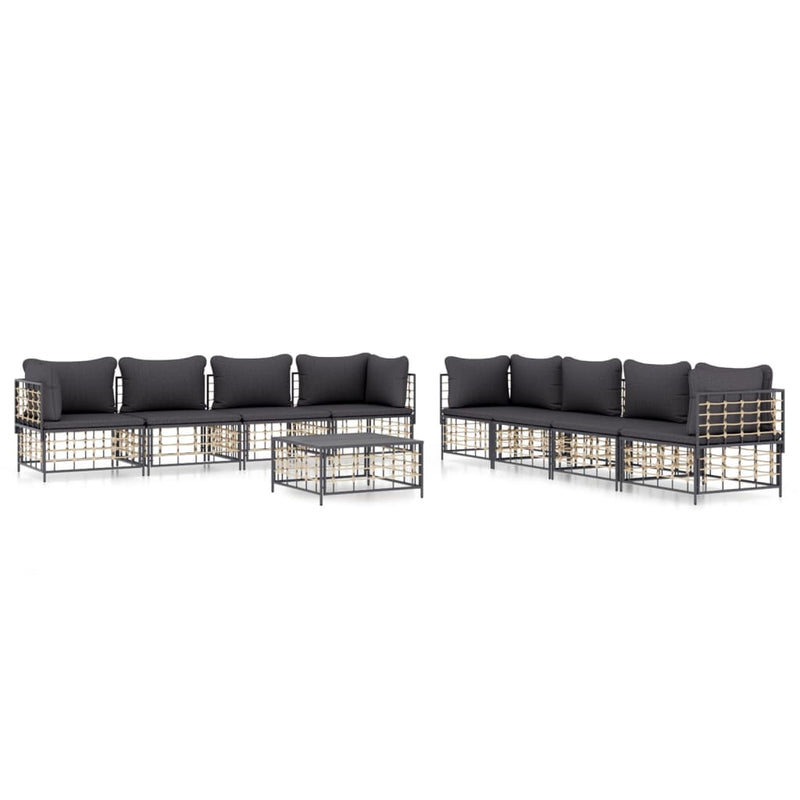 9-delige Loungeset met kussens poly rattan antracietkleurig MeubelReus