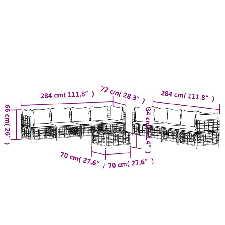 9-delige Loungeset met kussens poly rattan antracietkleurig MeubelReus
