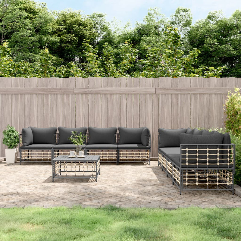 9-delige Loungeset met kussens poly rattan antracietkleurig MeubelReus
