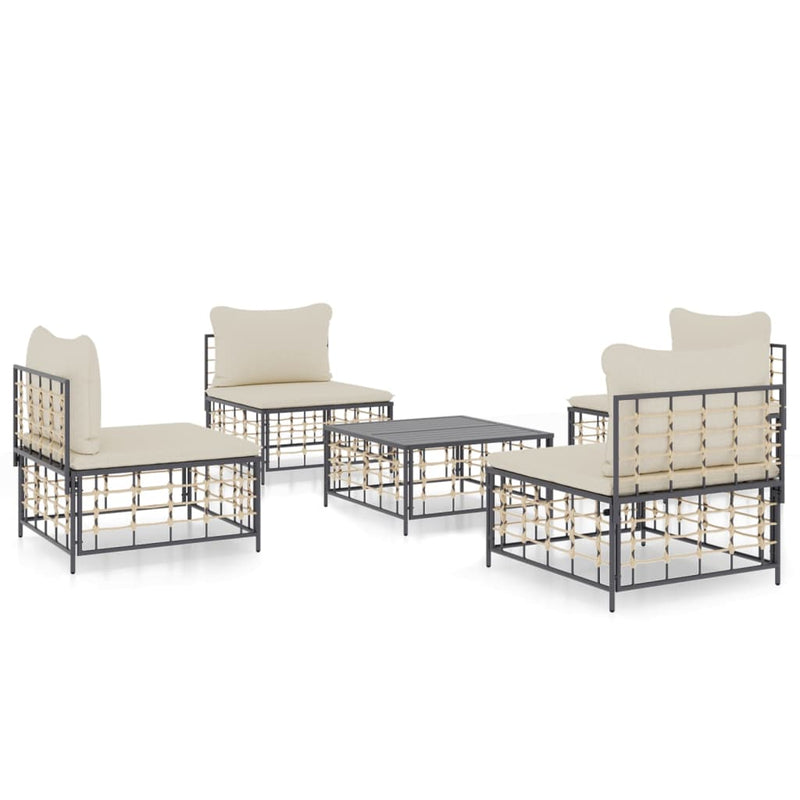 5-delige Loungeset met kussens poly rattan antracietkleurig MeubelReus