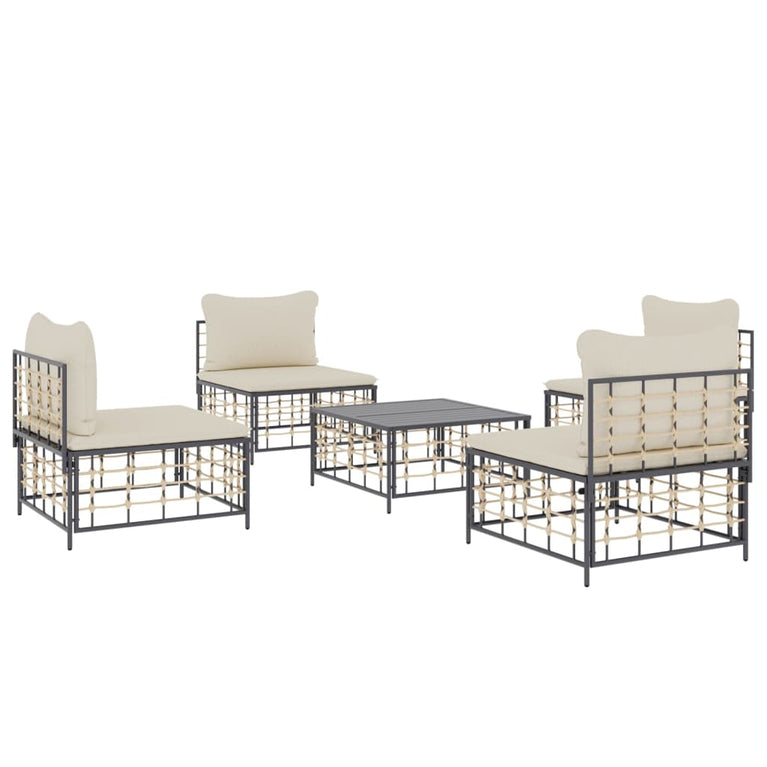 5-delige Loungeset met kussens poly rattan antracietkleurig MeubelReus