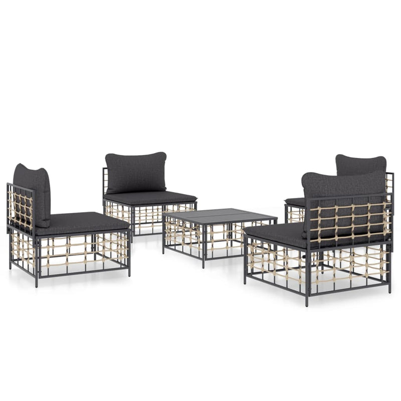 5-delige Loungeset met kussens poly rattan antracietkleurig MeubelReus