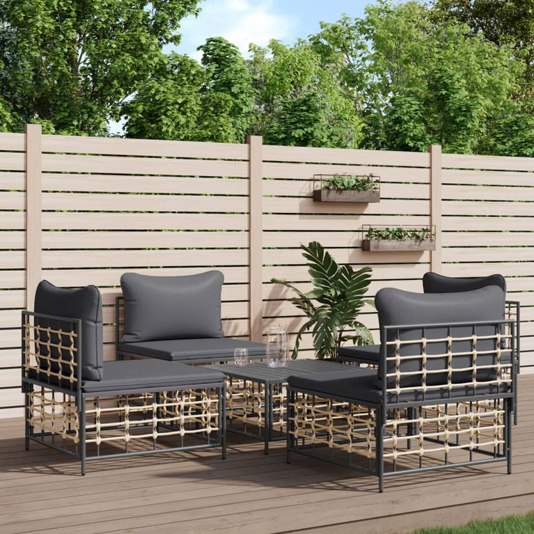 5-delige Loungeset met kussens poly rattan antracietkleurig MeubelReus