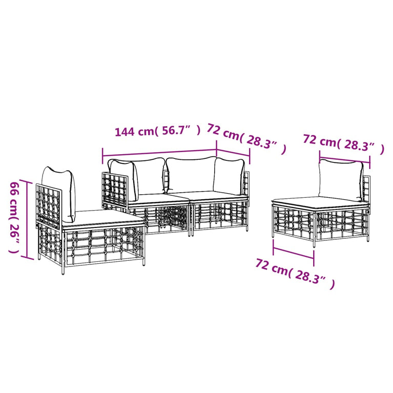 4-delige Loungeset met kussens poly rattan antracietkleurig MeubelReus