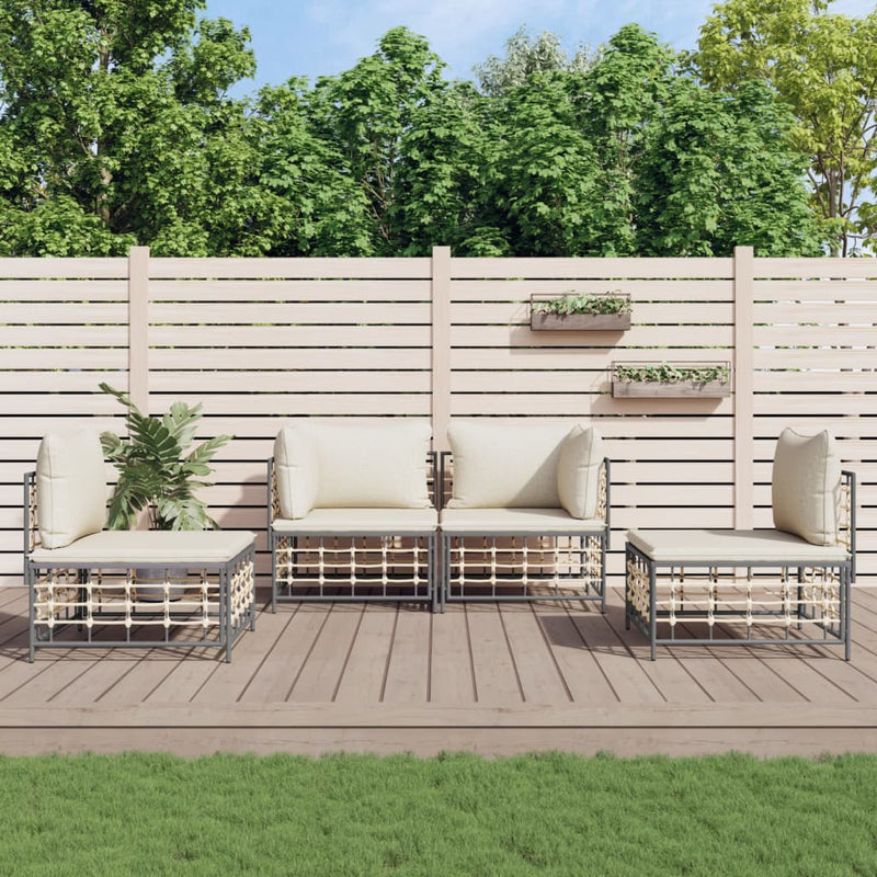4-delige Loungeset met kussens poly rattan antracietkleurig MeubelReus