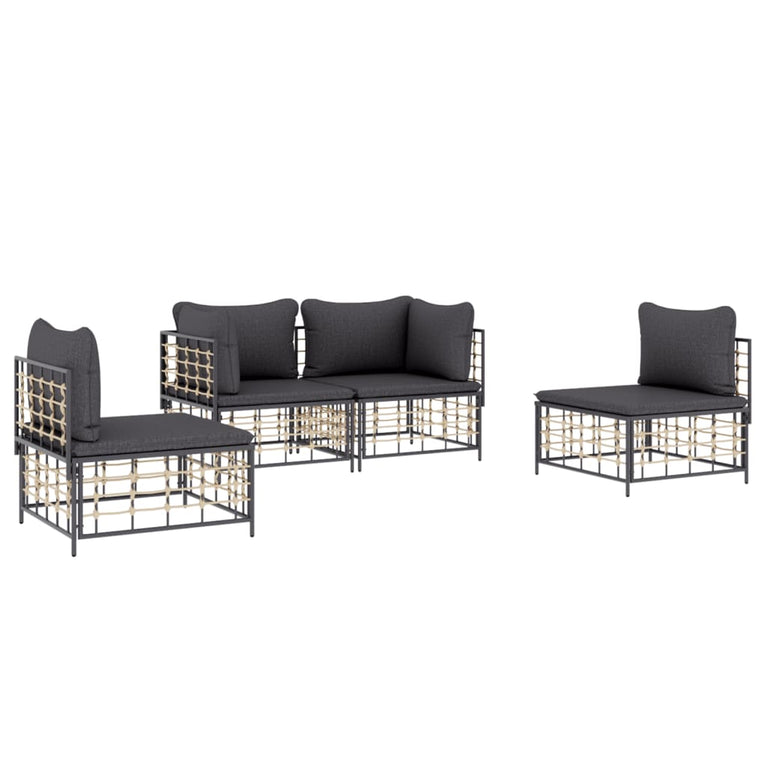4-delige Loungeset met kussens poly rattan antracietkleurig MeubelReus