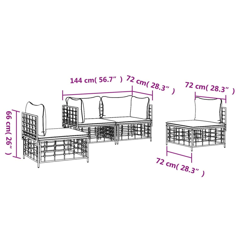 4-delige Loungeset met kussens poly rattan antracietkleurig MeubelReus