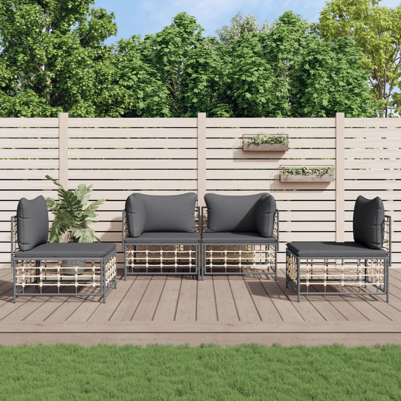 4-delige Loungeset met kussens poly rattan antracietkleurig MeubelReus