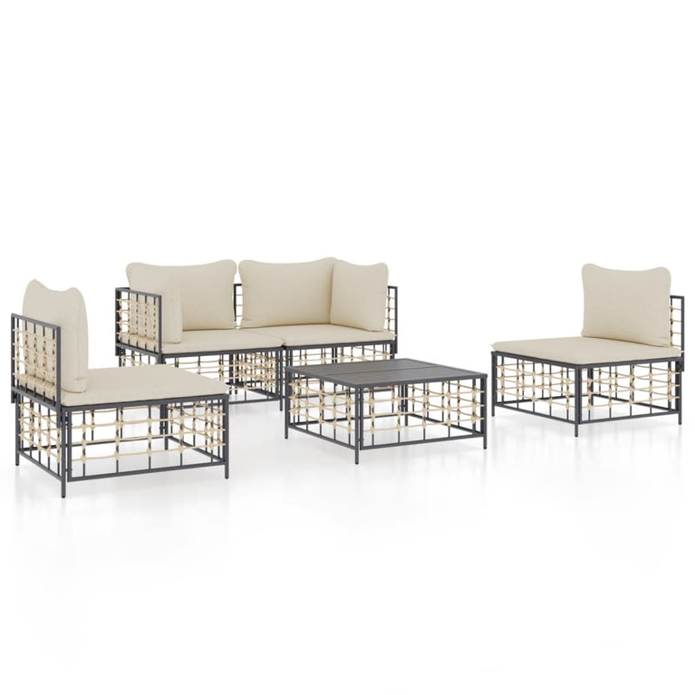 5-delige Loungeset met kussens poly rattan antracietkleurig MeubelReus