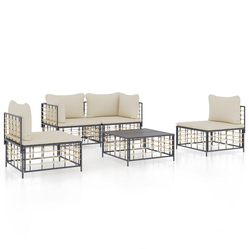 5-delige Loungeset met kussens poly rattan antracietkleurig MeubelReus
