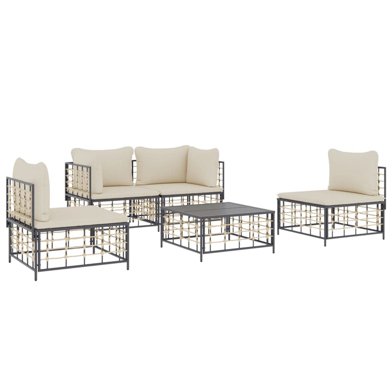 5-delige Loungeset met kussens poly rattan antracietkleurig MeubelReus