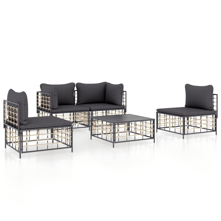 5-delige Loungeset met kussens poly rattan antracietkleurig MeubelReus