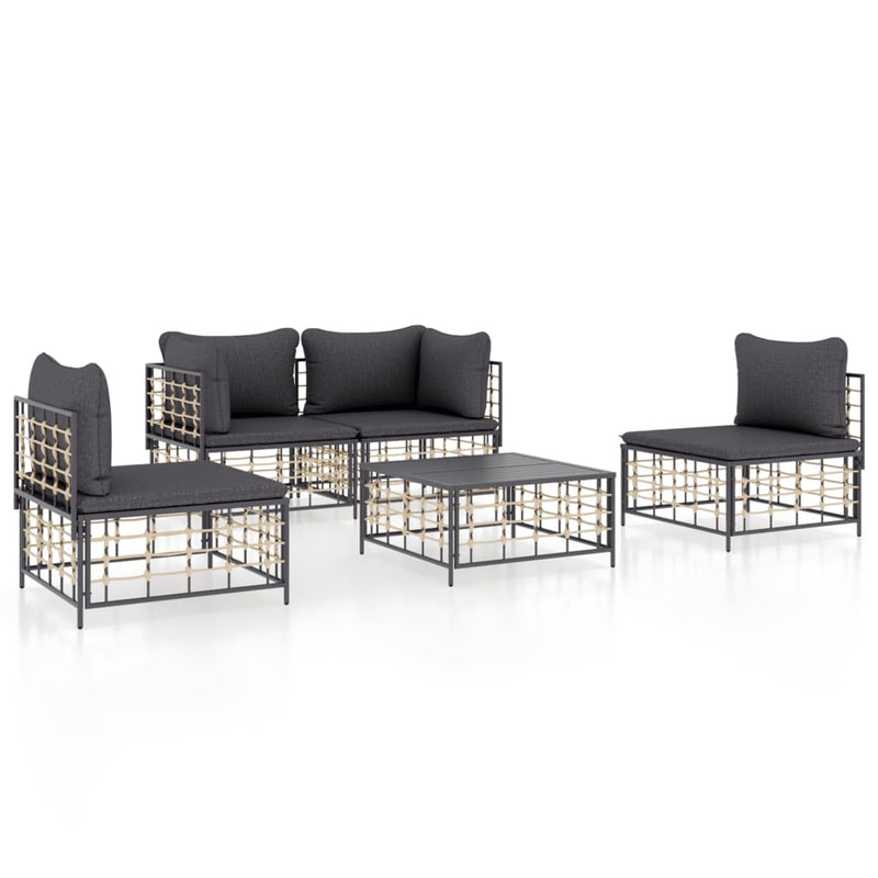 5-delige Loungeset met kussens poly rattan antracietkleurig MeubelReus