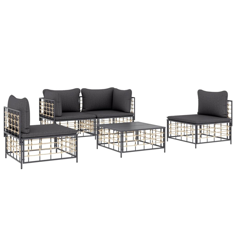 5-delige Loungeset met kussens poly rattan antracietkleurig MeubelReus