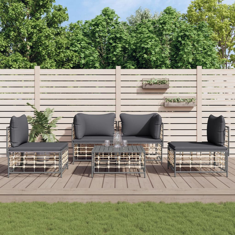 5-delige Loungeset met kussens poly rattan antracietkleurig MeubelReus
