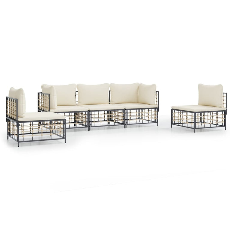 5-delige Loungeset met kussens poly rattan antracietkleurig MeubelReus