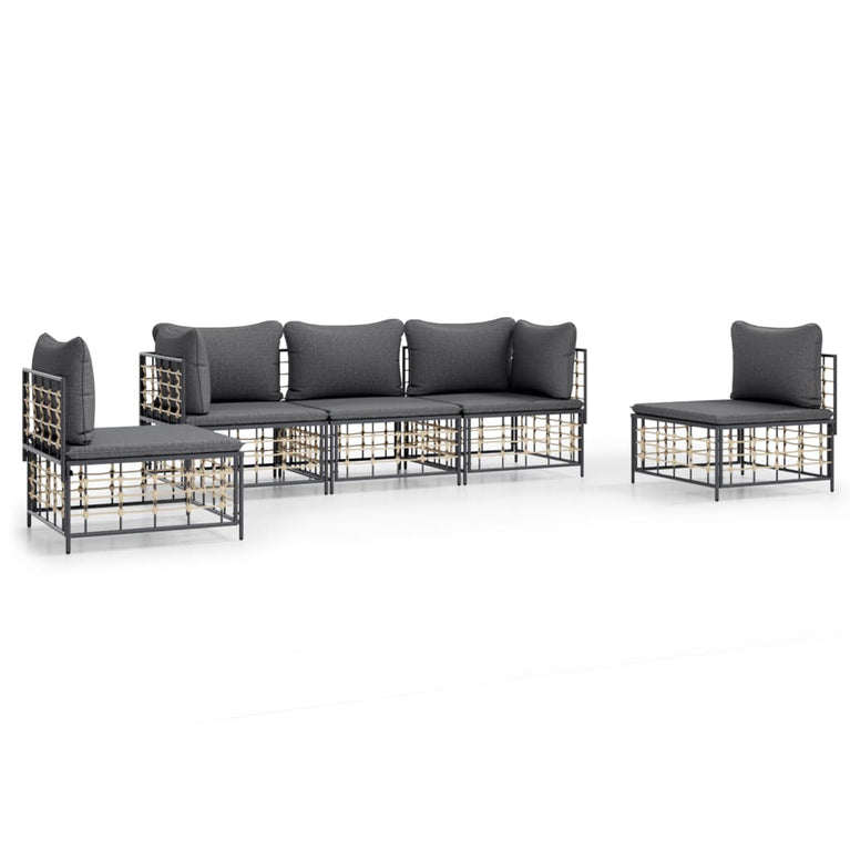5-delige Loungeset met kussens poly rattan antracietkleurig MeubelReus