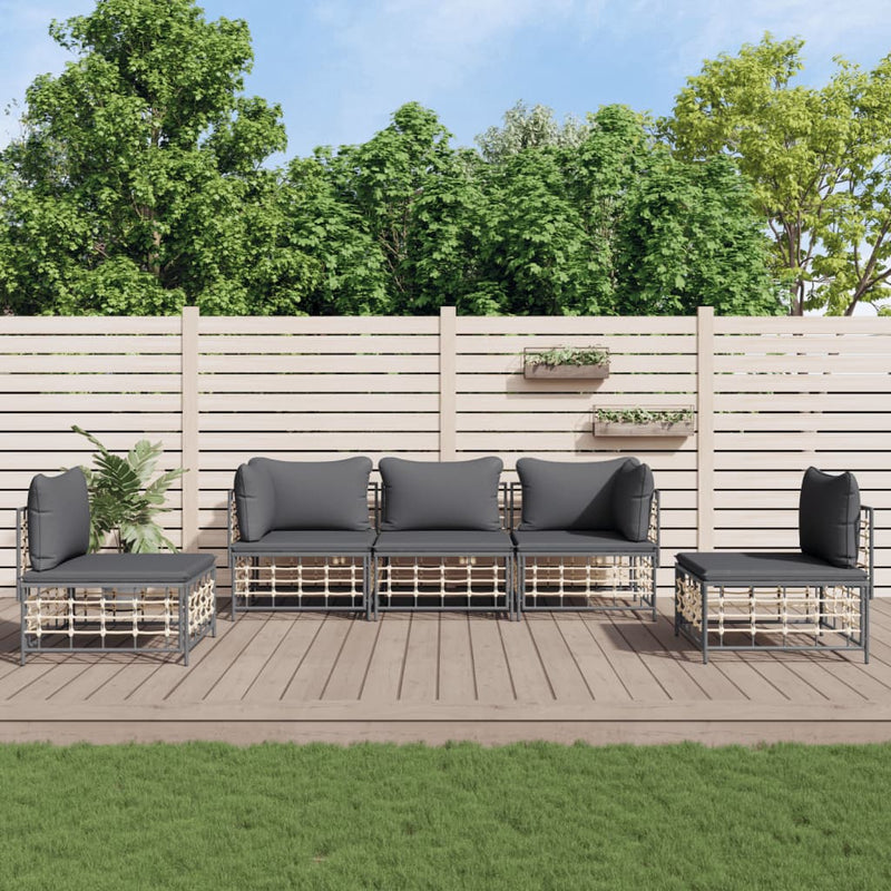 5-delige Loungeset met kussens poly rattan antracietkleurig MeubelReus