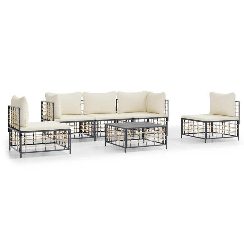 6-delige Loungeset met kussens poly rattan antracietkleurig MeubelReus