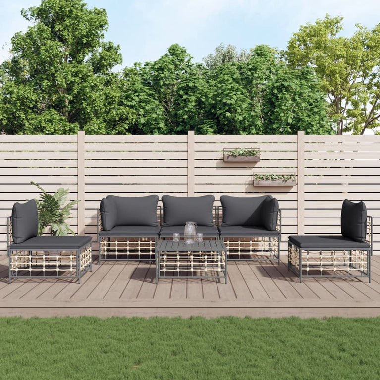 6-delige Loungeset met kussens poly rattan antracietkleurig MeubelReus