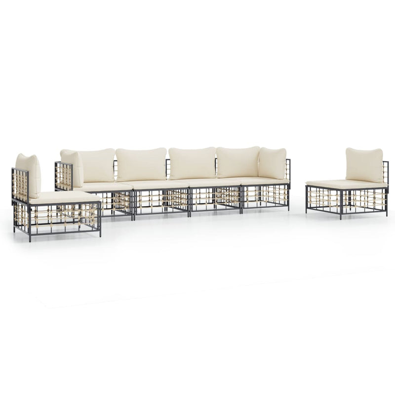 6-delige Loungeset met kussens poly rattan antracietkleurig MeubelReus