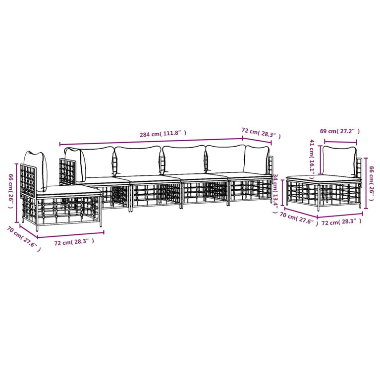 6-delige Loungeset met kussens poly rattan antracietkleurig MeubelReus