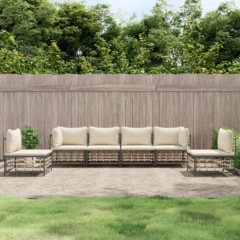 6-delige Loungeset met kussens poly rattan antracietkleurig MeubelReus
