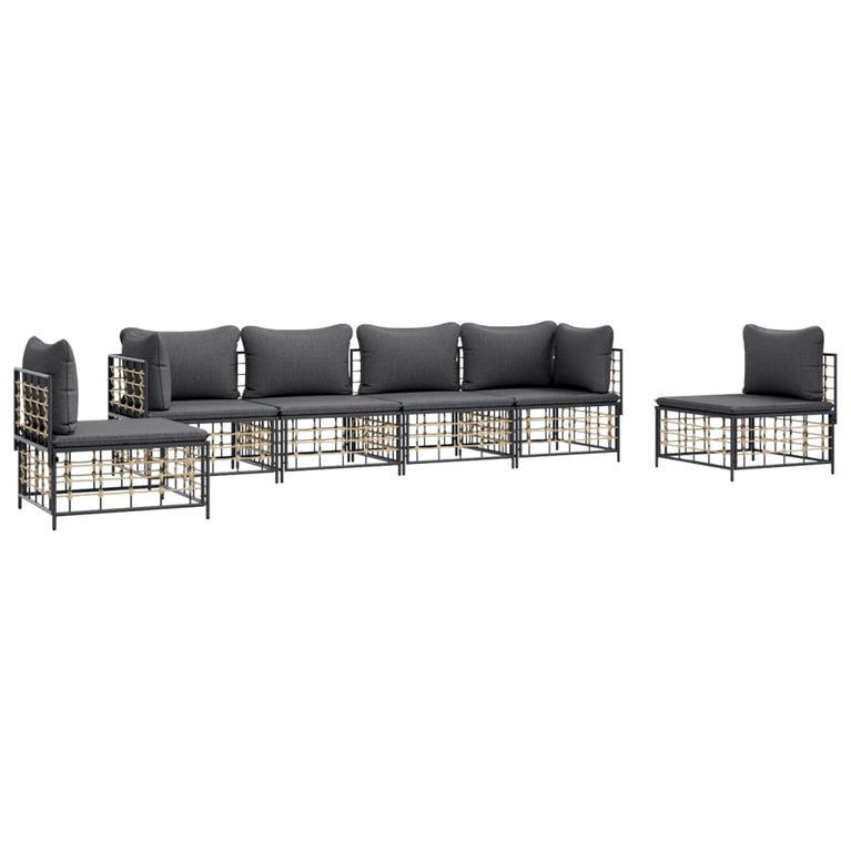 6-delige Loungeset met kussens poly rattan antracietkleurig MeubelReus