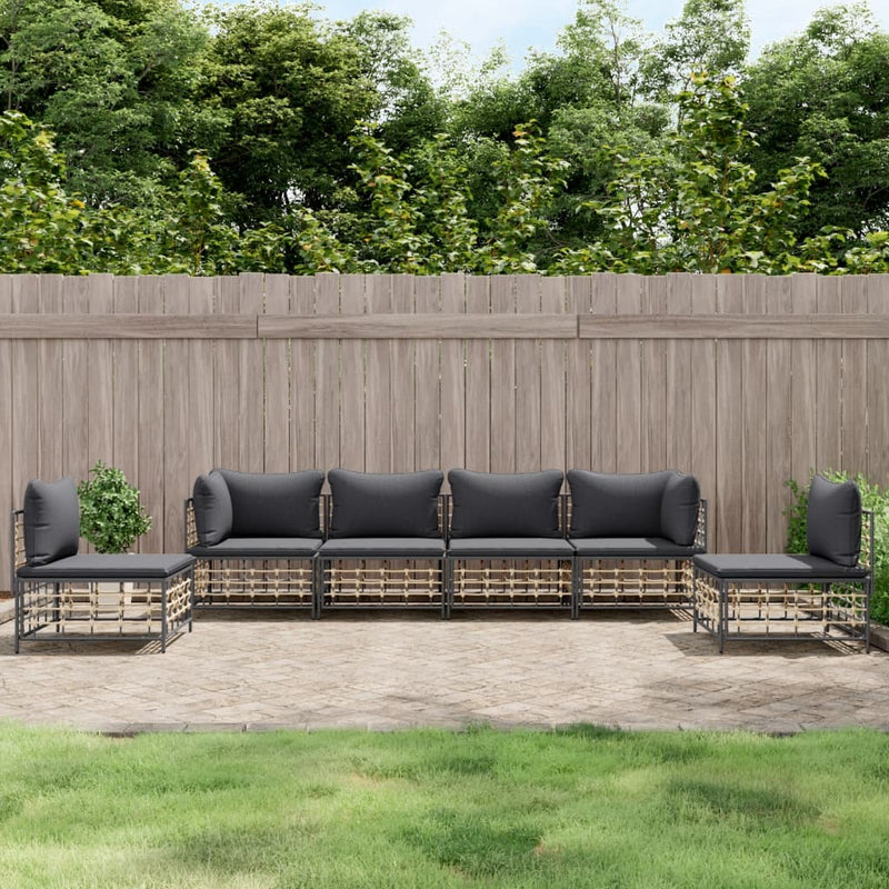 6-delige Loungeset met kussens poly rattan antracietkleurig MeubelReus