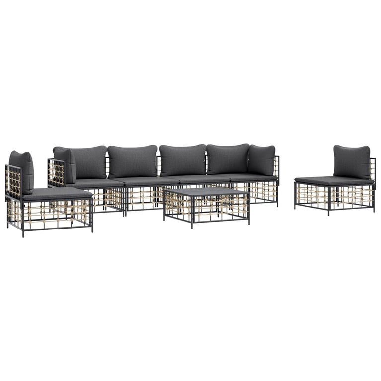 7-delige Loungeset met kussens poly rattan antracietkleurig MeubelReus