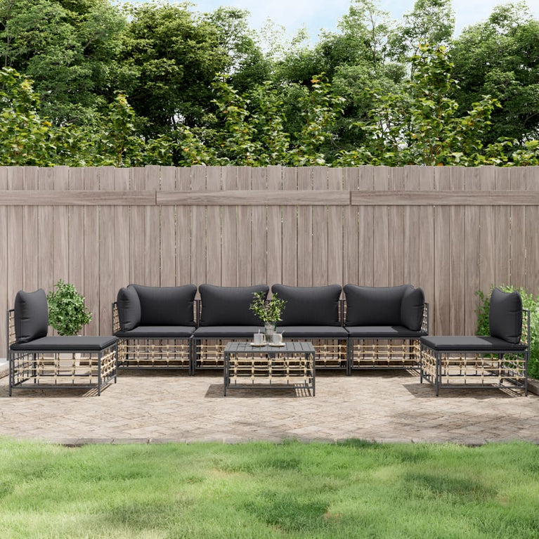 7-delige Loungeset met kussens poly rattan antracietkleurig MeubelReus
