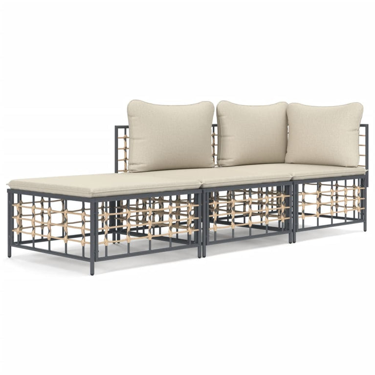 3-delige Loungeset met kussens poly rattan antracietkleurig MeubelReus