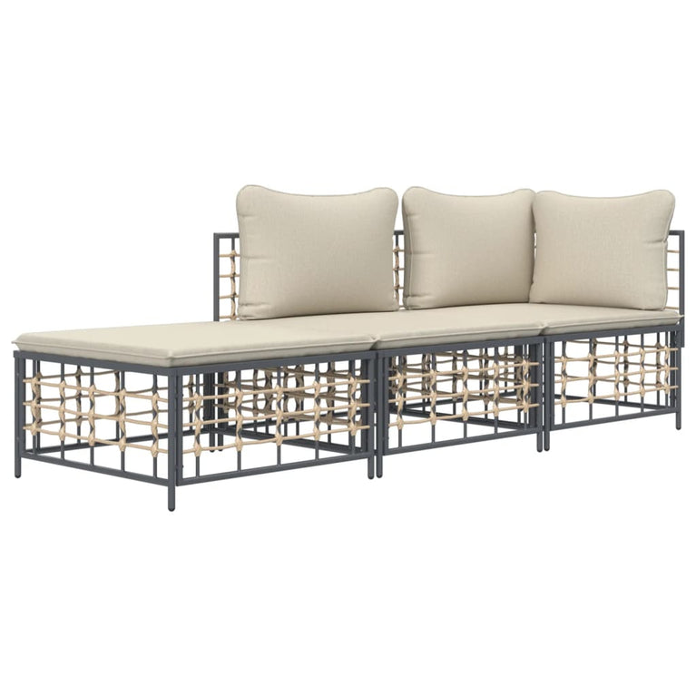 3-delige Loungeset met kussens poly rattan antracietkleurig MeubelReus