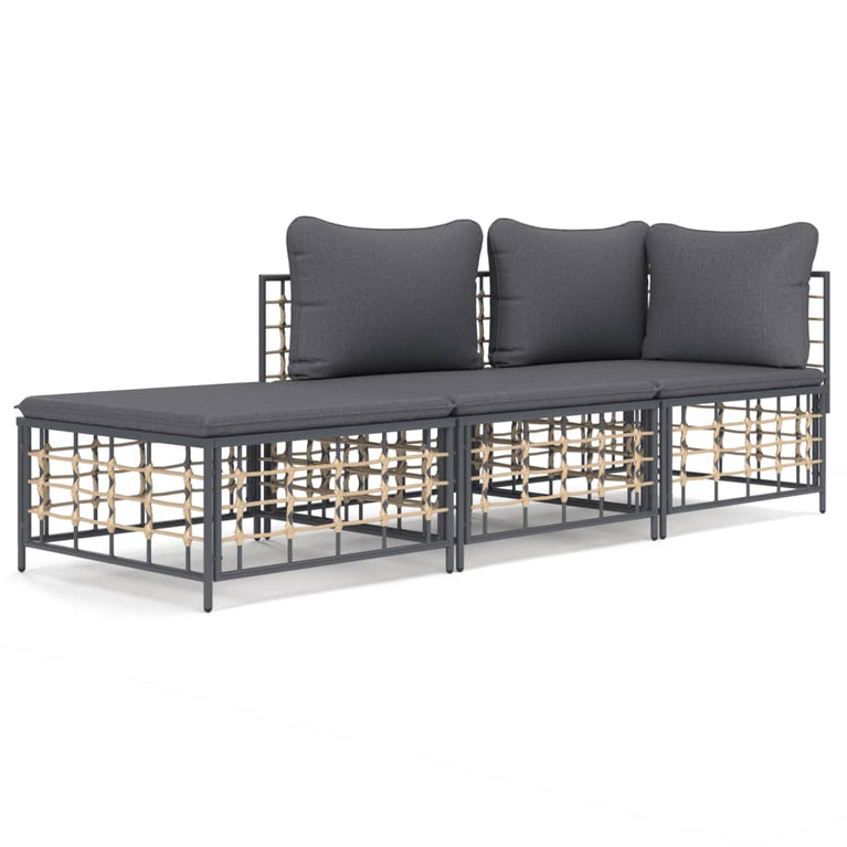 3-delige Loungeset met kussens poly rattan antracietkleurig MeubelReus