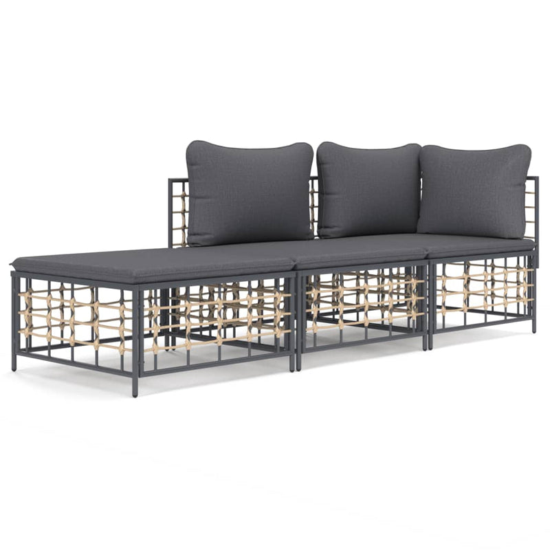 3-delige Loungeset met kussens poly rattan antracietkleurig MeubelReus