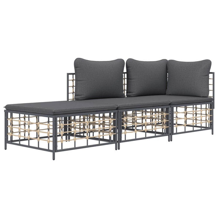 3-delige Loungeset met kussens poly rattan antracietkleurig MeubelReus