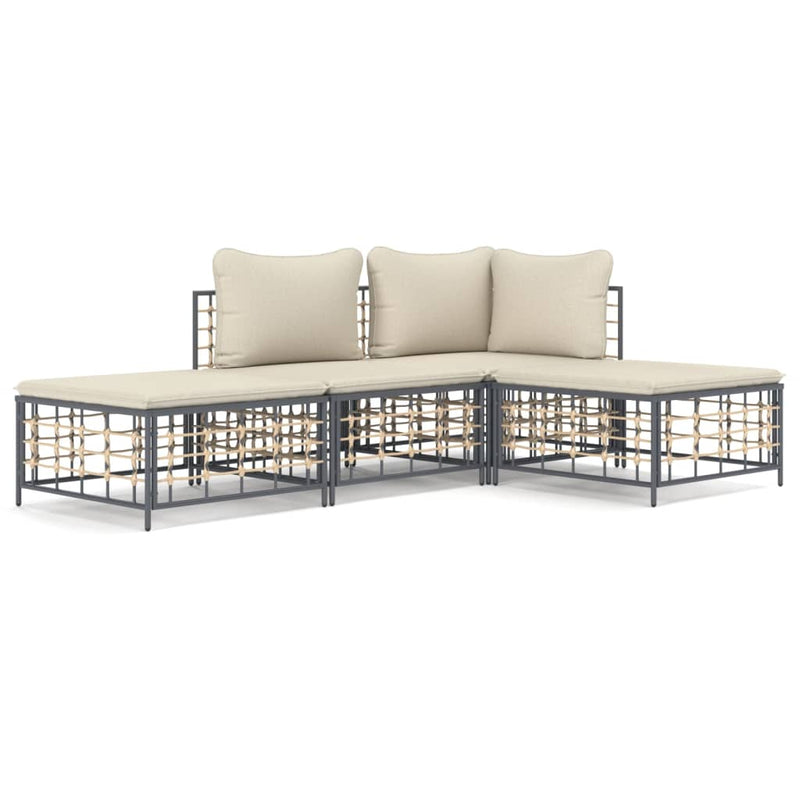 4-delige Loungeset met kussens poly rattan antracietkleurig MeubelReus
