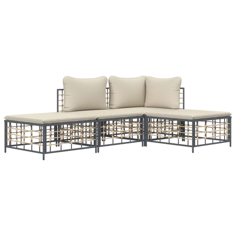 4-delige Loungeset met kussens poly rattan antracietkleurig MeubelReus