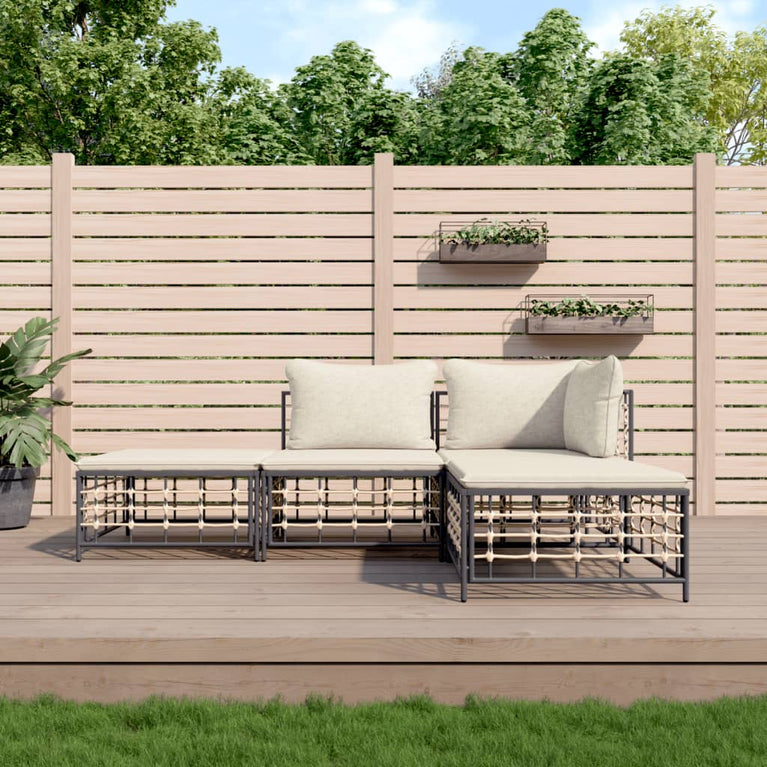 4-delige Loungeset met kussens poly rattan antracietkleurig MeubelReus