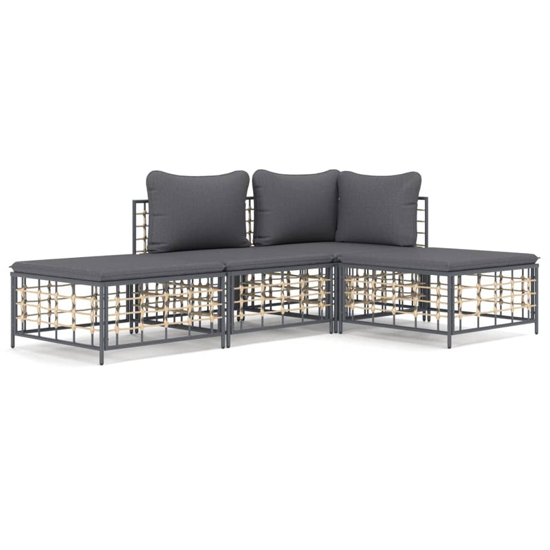 4-delige Loungeset met kussens poly rattan antracietkleurig MeubelReus