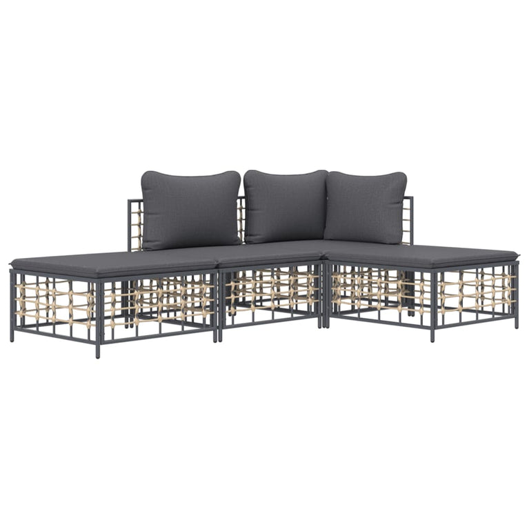 4-delige Loungeset met kussens poly rattan antracietkleurig MeubelReus